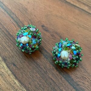 Dome Earrings Faux Pearl Beaded Reflective